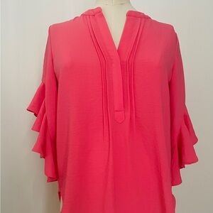 Vince Camuto Pale Fuchsia Pink Top Blouse with Bell Ruffled Sleeves Fits XS S